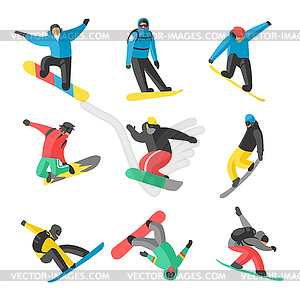 Snowboarder jump in different pose - vector image