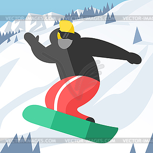 Snowboarder jumping pose on winter outdoor - vector clip art