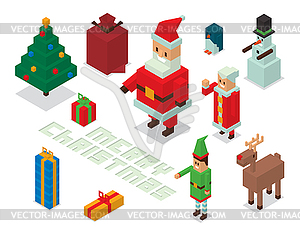 Santa, Missis Claus, helpers family isometric 3d - vector EPS clipart