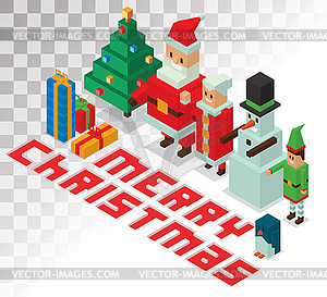Santa, Missis Claus, helpers family isometric 3d - vector image