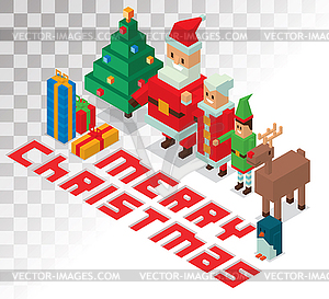 Santa, Missis Claus, helpers family isometric 3d - vector image