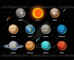 Planets colorful set on dark background - vector clipart