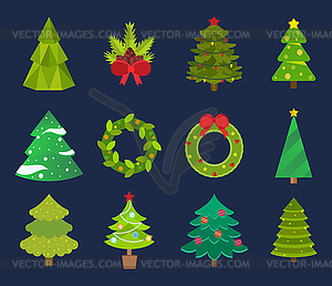 Christmas tree flat icons set - vector clipart