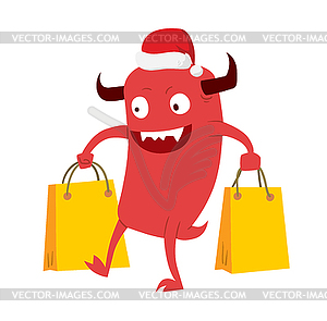 Cartoon cute monsters Christmas sale shopping - royalty-free vector image