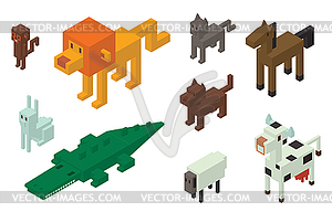 Animal 3d isometric icons collection - vector image