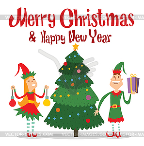 Santa Claus kids cartoon elf helpers - vector image