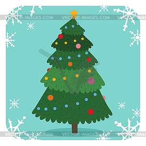Christmas tree flat design vactor icon greeting card - vector clipart