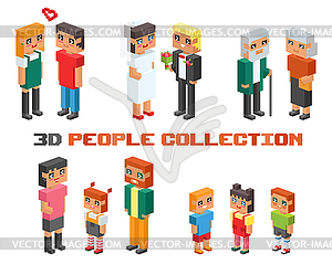 Isometric family couples children, kids people - vector EPS clipart