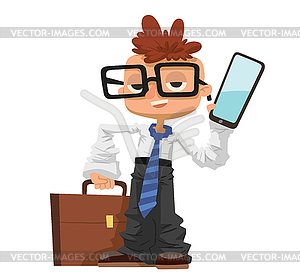 Little schoolboy like businessman with business - vector clip art