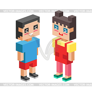 Isometric kids couples together icons - royalty-free vector clipart