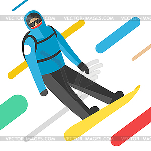 Snowboarder jumping pose on winter outdoor - vector image