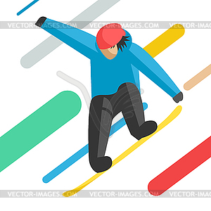 Snowboarder jumping pose on winter outdoor - vector clipart