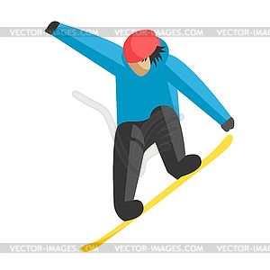 Snowboarder jumping pose on winter outdoor - vector image