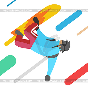 Snowboarder jumping pose on winter outdoor - vector image