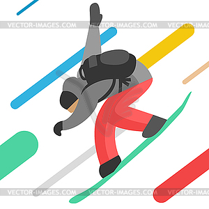 Snowboarder jumping pose on winter outdoor - vector image