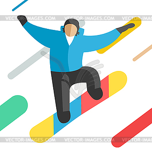 Snowboarder jumping pose on winter outdoor - vector clipart