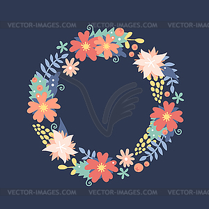Природа цветы венок с цветами, лентами листвы - изображение в векторном формате