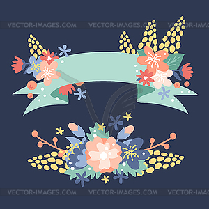Природа цветы венок с цветами, лентами листвы - векторное изображение EPS