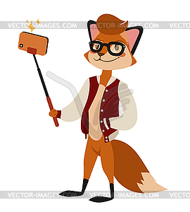 Selfie photo fox boy hipster with glasses portrait - vector clipart