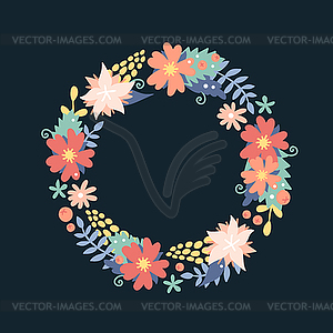 Природа цветы венок с цветами, лентами листвы - векторный клипарт EPS
