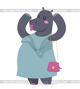 Hippo fat woman portrait - vector clipart