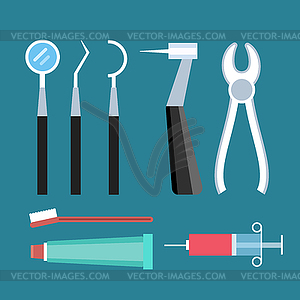 Dentist patient girl with toothache tools - vector clipart