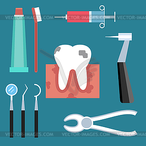 Стоматолог пациенту девушка с зубной инструменты - векторизованное изображение
