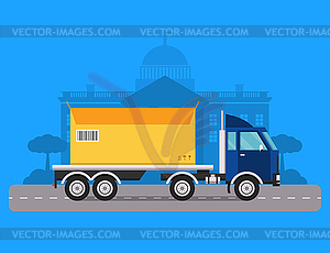 Delivery transport truck van and gift box pack - vector image