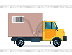 Delivery transport truck van and gift box pack - vector clipart