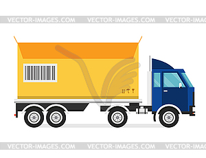 Delivery transport truck van and gift box pack - vector clip art