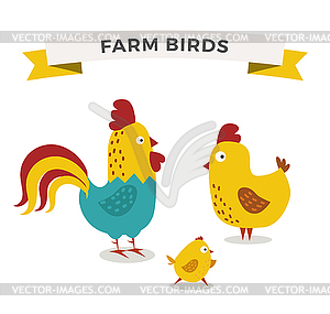 Cute cartoon chicken mother and chuk kid - vector clip art