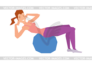 Smiling girl exercising with fitball and girl - vector clipart