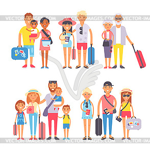 Traveling family group people on vacation together - vector clipart