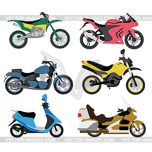 Motorcycle types multicolor motorbike ride speed - vector clipart