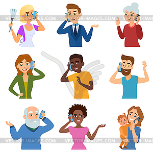 Set of calling mobile business adult people - vector image