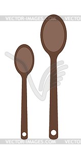 Wooden two spoon silhouette set dinner utensil - vector clipart