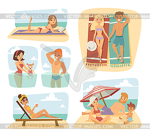 People on sand beach fun vacation happy time cartoon - vector image