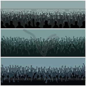 Audience with hands silhouette raised music festiva - vector clip art