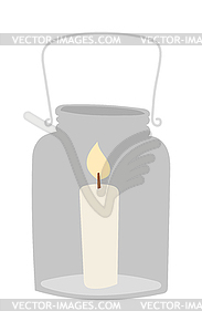 Light candle in glass jar holiday flame decoration - vector clip art