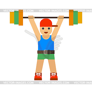 Handsome power athletic man in training pumping up - vector clipart