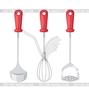 Kitchen ladle cooking home culinary silver equipmen - vector clipart