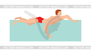 Dynamic and fit swimmer in cap breathing - vector image
