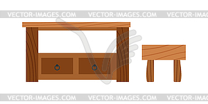 Wooden old brown table and wood desk surface retro - vector clipart