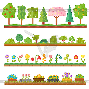 Flat nature garden flowers plants green ecology - vector clip art