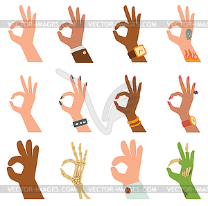 Silhouette hands showing symbol of all ok finger - vector clip art