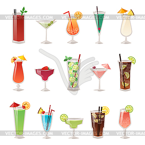 Set of different alcohol drink bottle and glasses  - vector clip art