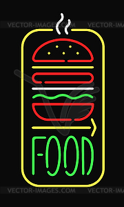 Fast food neon sign light restaurant cafe black ope - color vector clipart