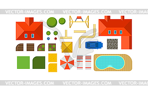 Landscape constructor plan private house - vector clipart