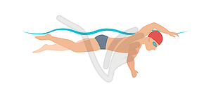 Dynamic and fit swimmer in cap breathing - vector clipart