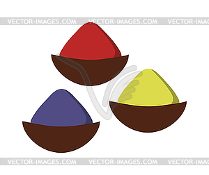 Indian seasoning spices in little stainless wooden - color vector clipart